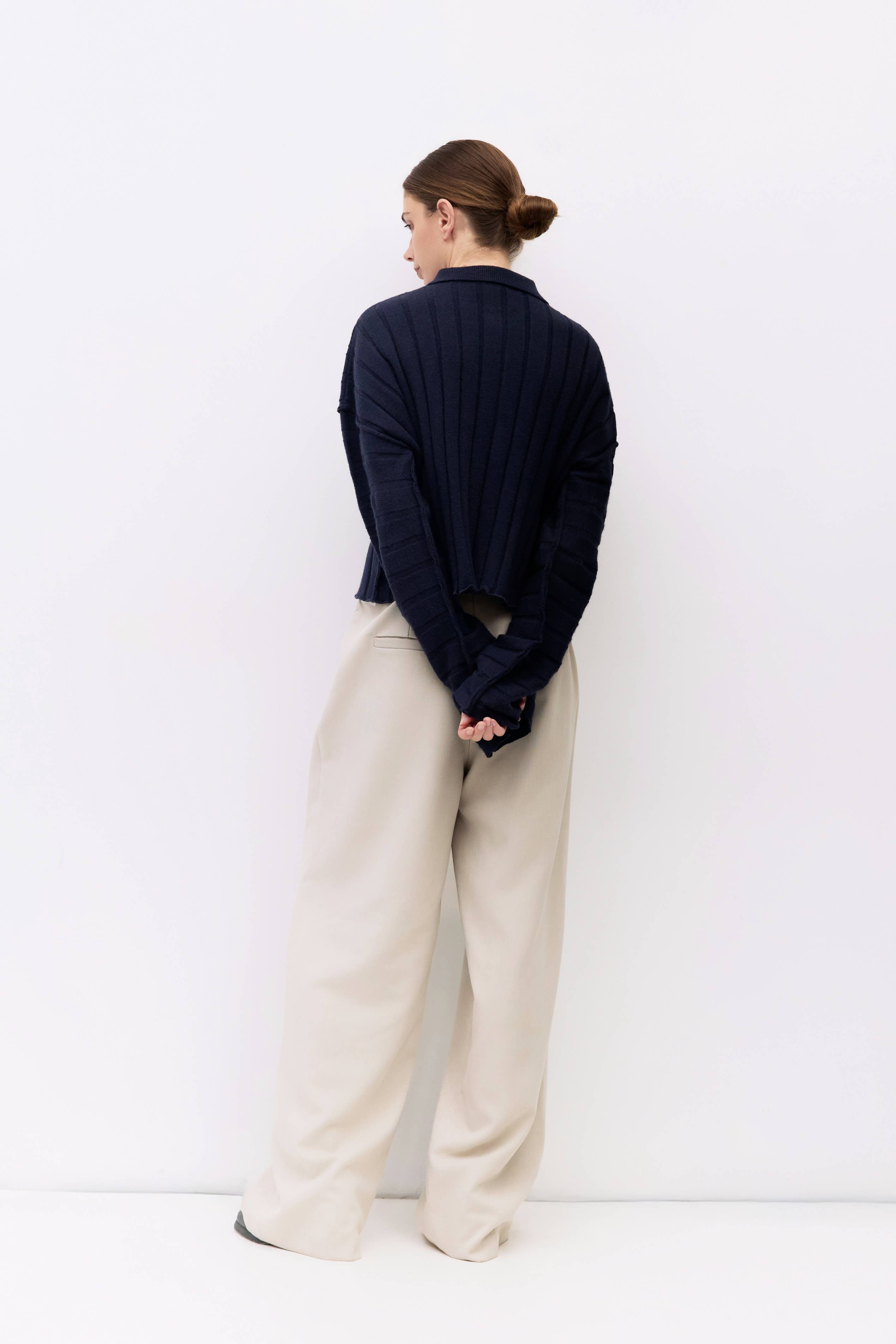 The Karina Sweater | Cropped Ribbed Knit Polo Sweater