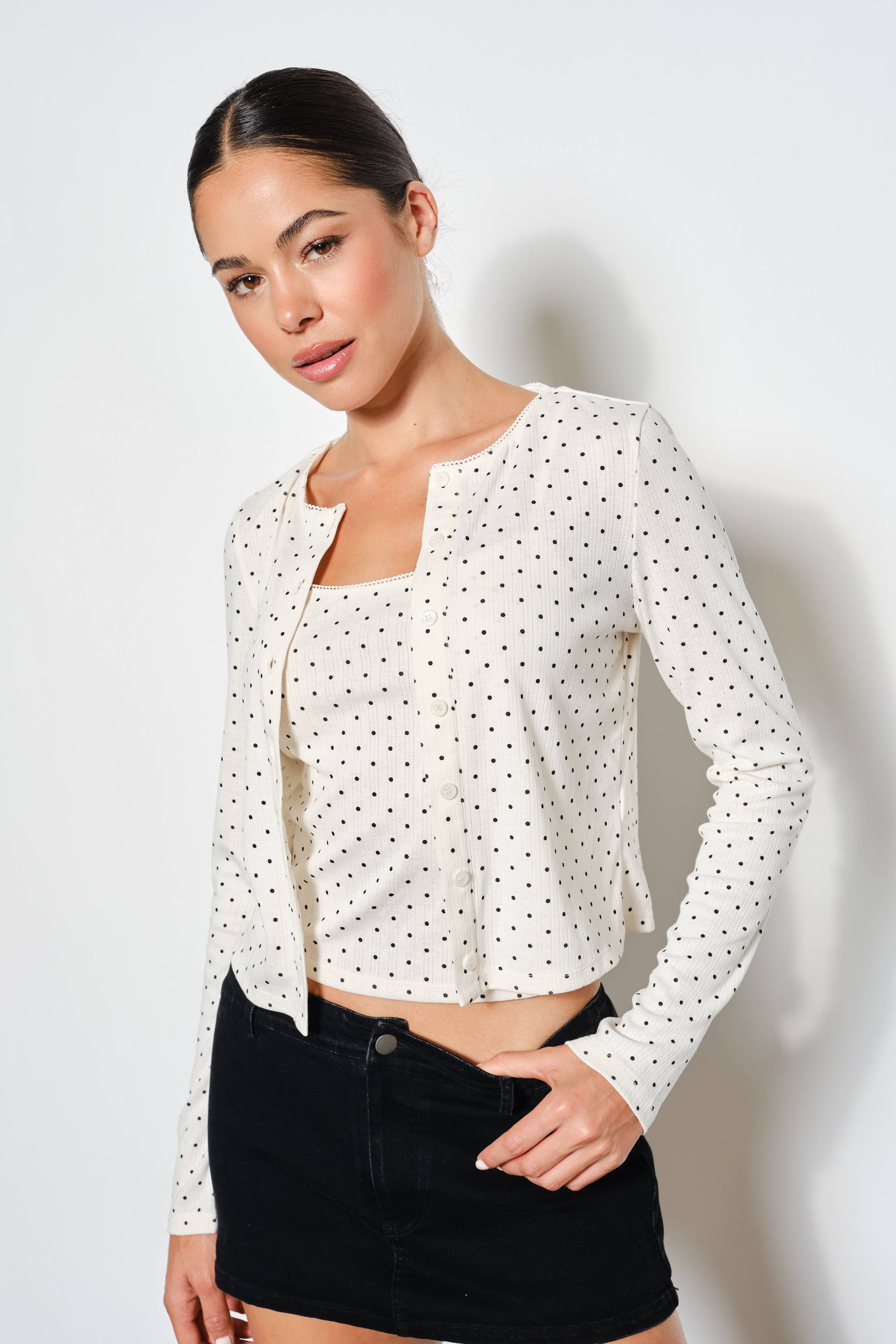 CRYSTAL POLKADOT CAMI TOP & CARDIGAN