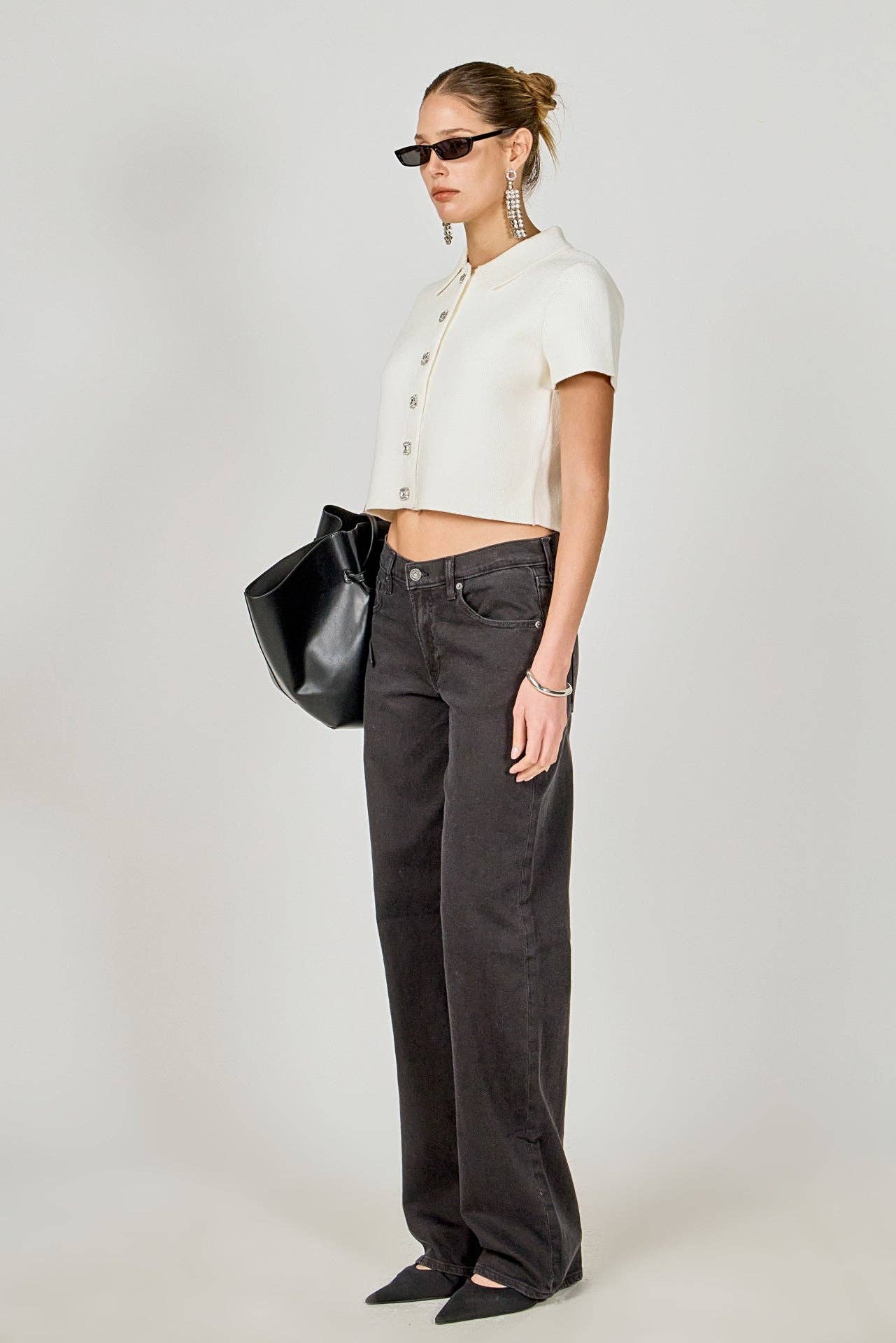 JEWL BUTTONED CROPPED KNIT TOP