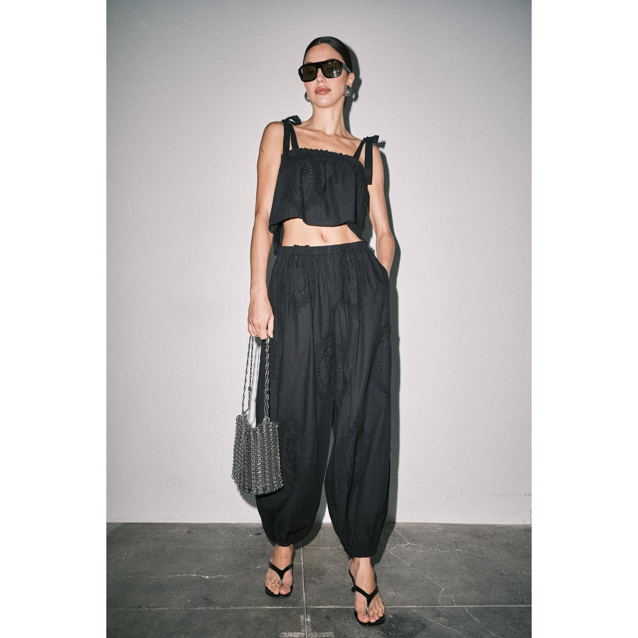 OWEN COTTON EYELET EMBROIDERED BALLOON JOGGER PANTS