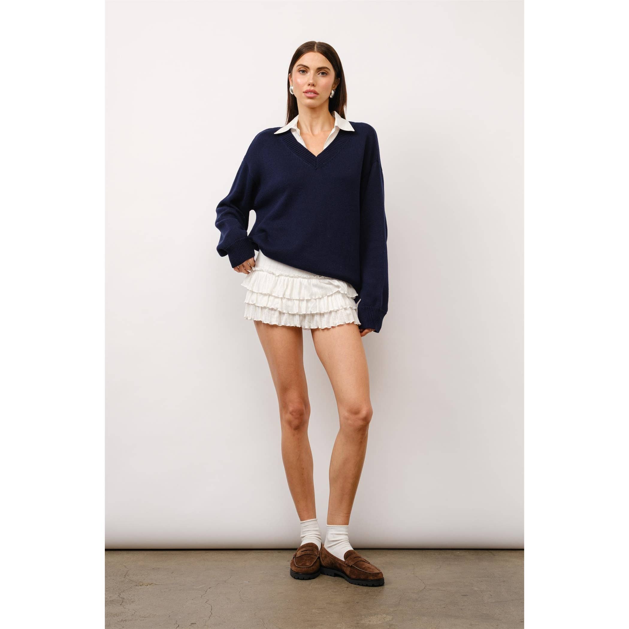 Cove Collared Two-Fer Oversized Sweater