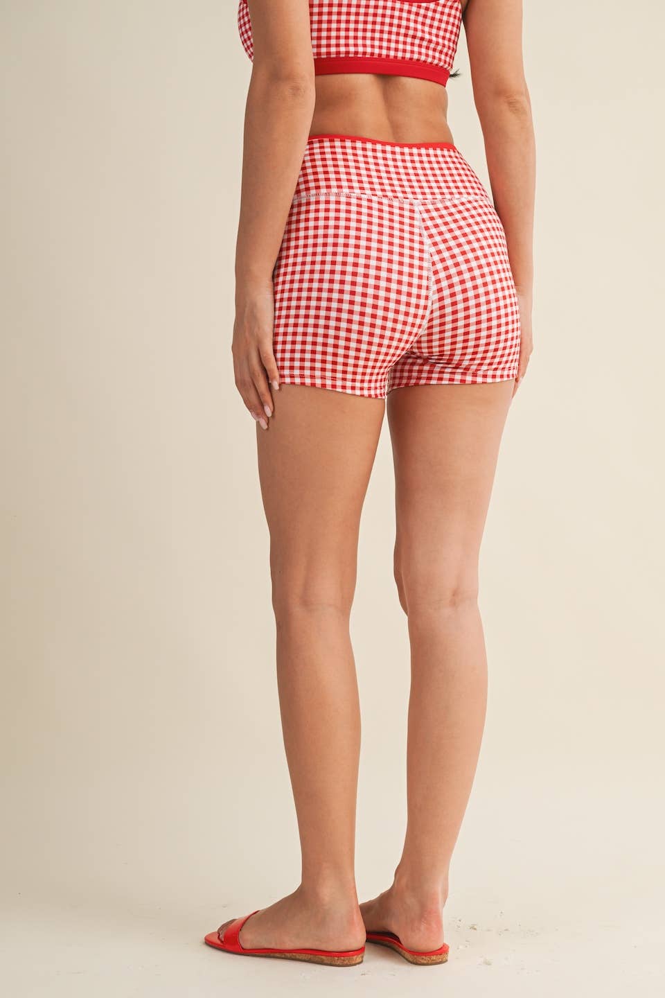 Gingham Print Contrast Binding Biker Shorts