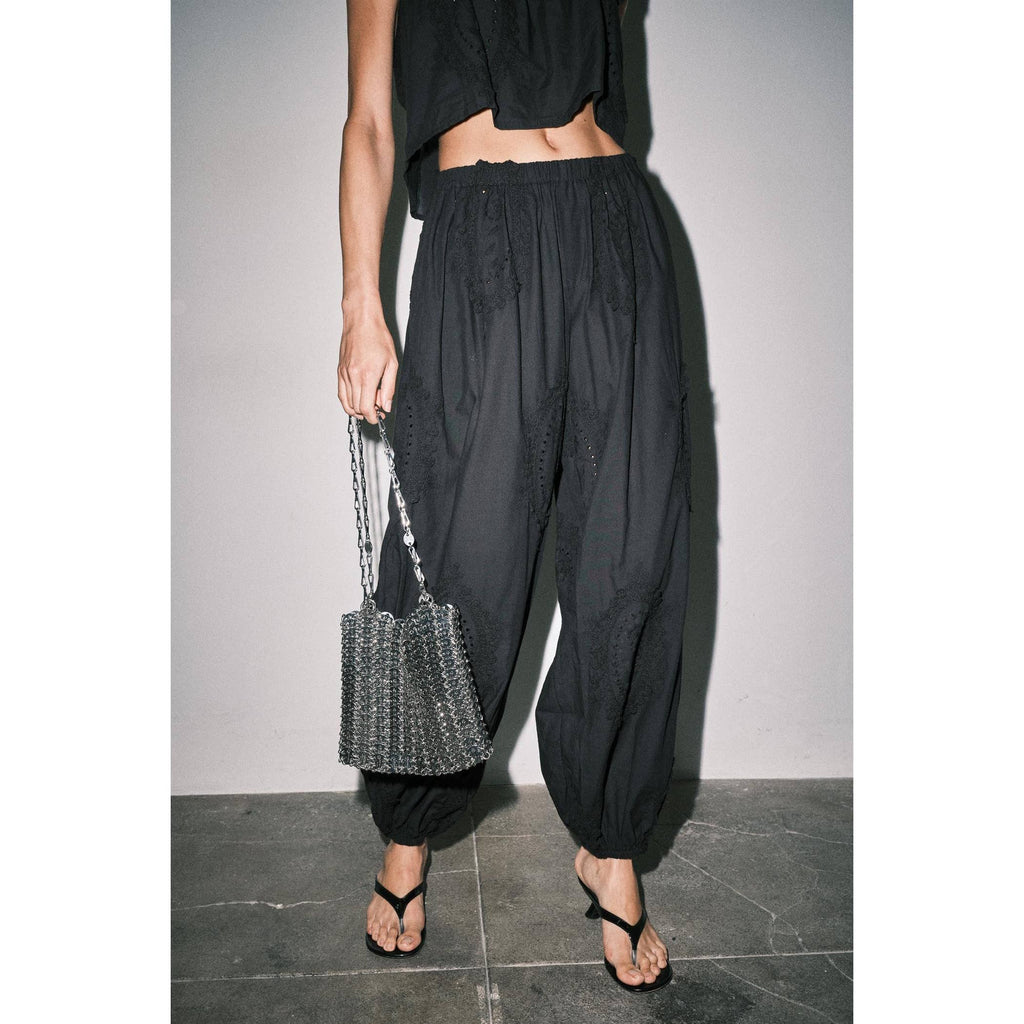 OWEN COTTON EYELET EMBROIDERED BALLOON JOGGER PANTS