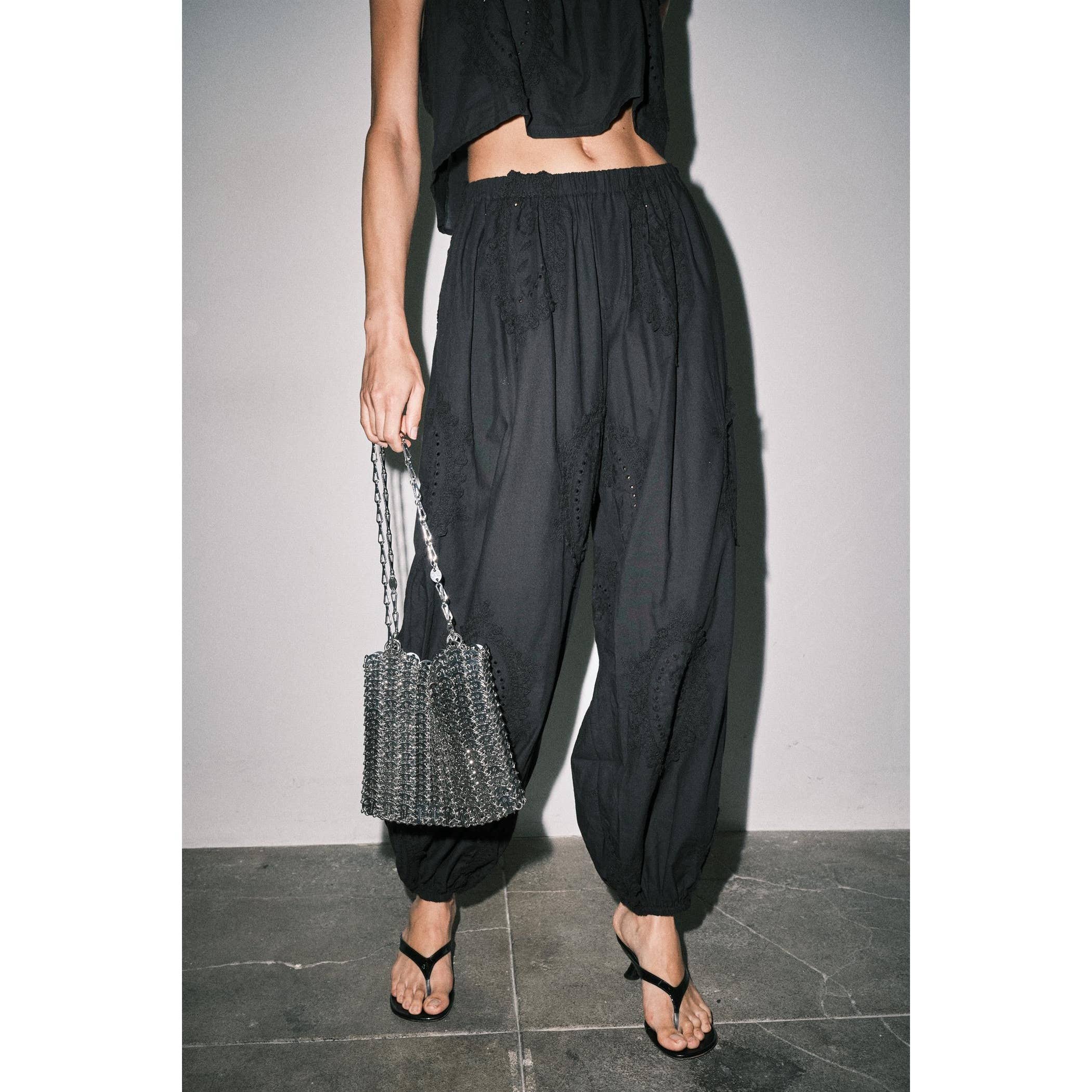 OWEN COTTON EYELET EMBROIDERED BALLOON JOGGER PANTS