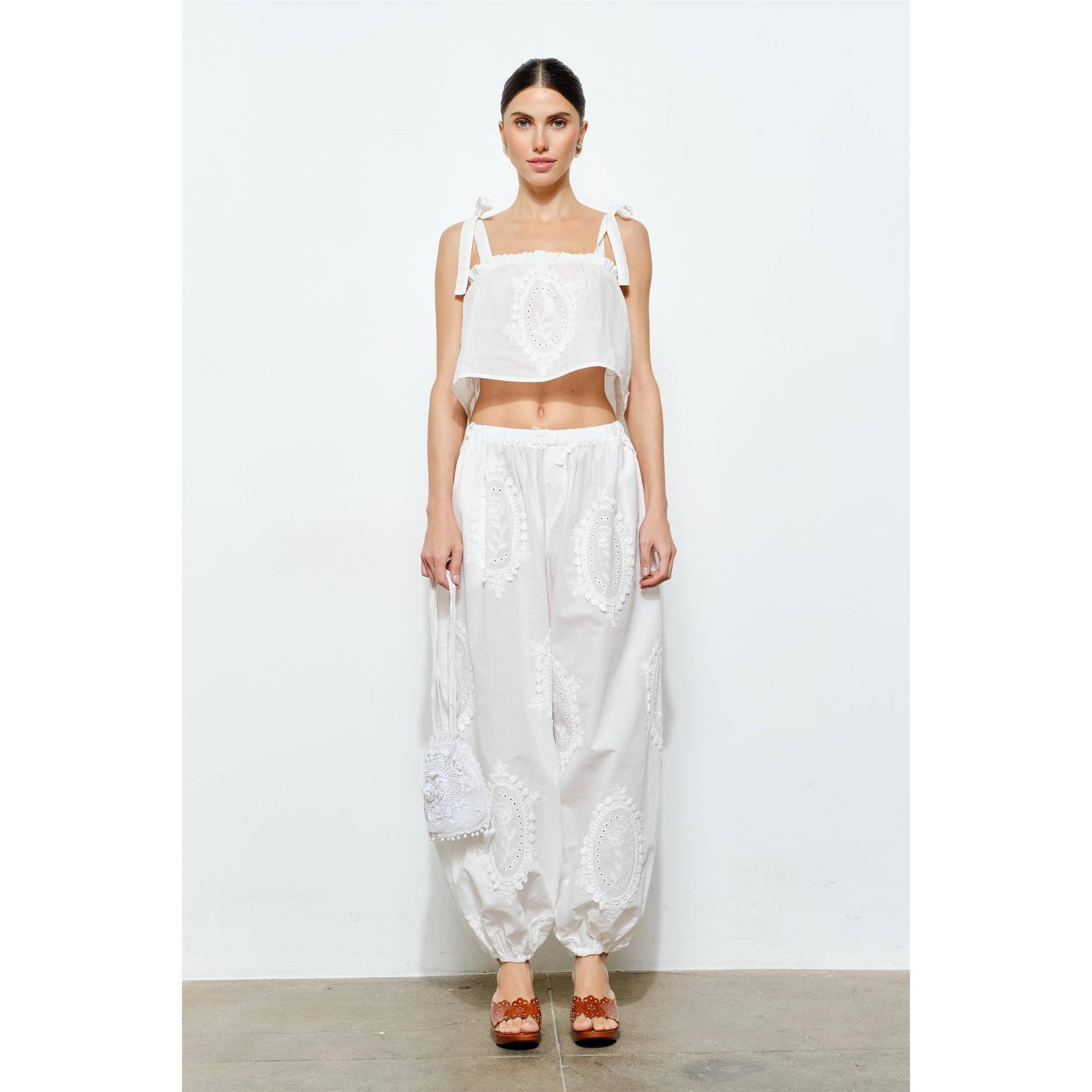 OWEN EMBROIDERED TIE STRAP SCARF TOP