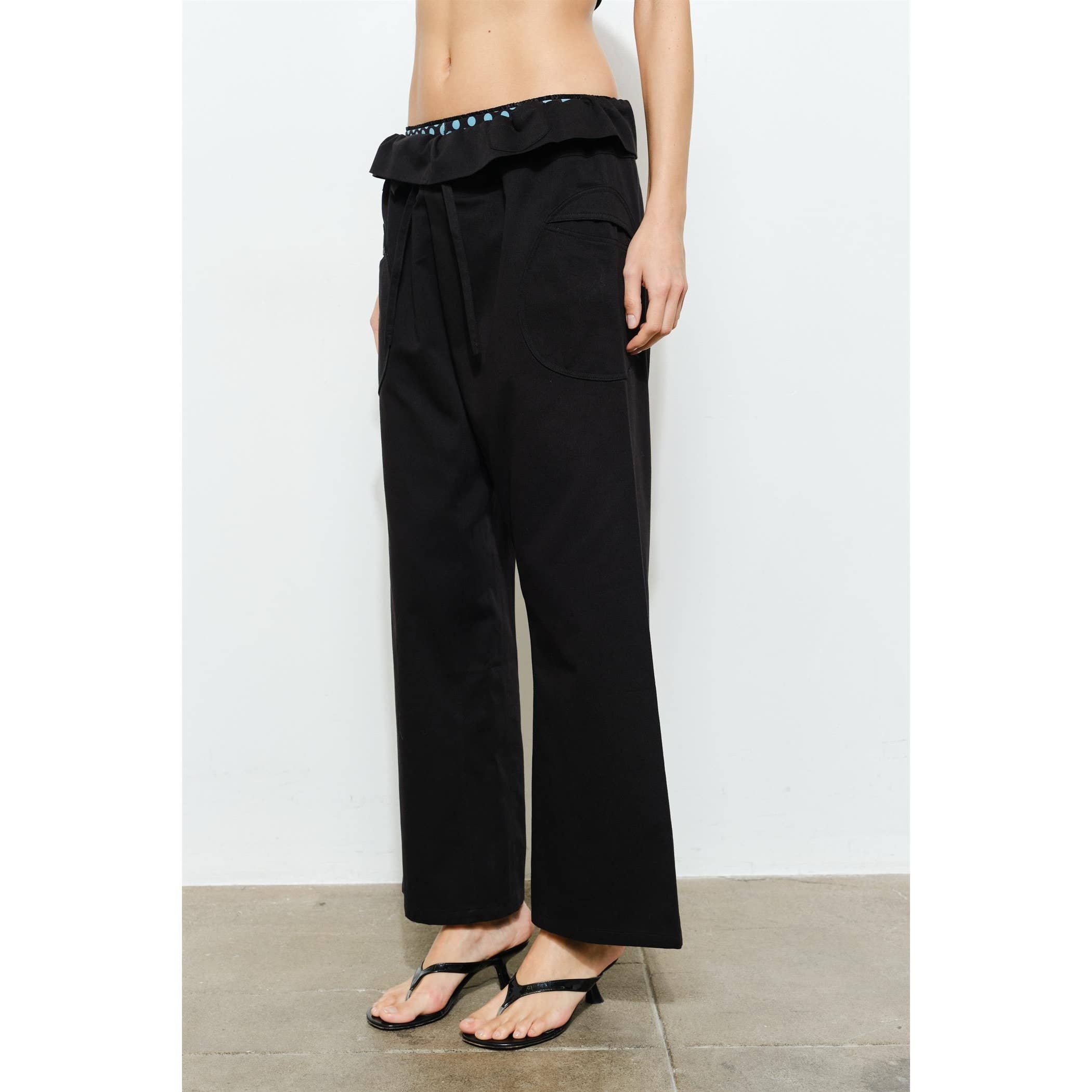 ANJA FOLD-OVER COTTON TWILL PANT