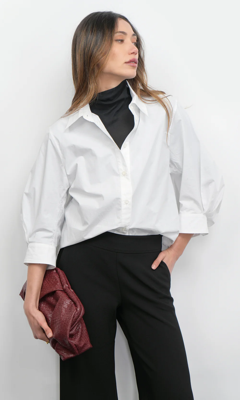 Thea Oversized Lantern Sleeve Button Down Shirt
