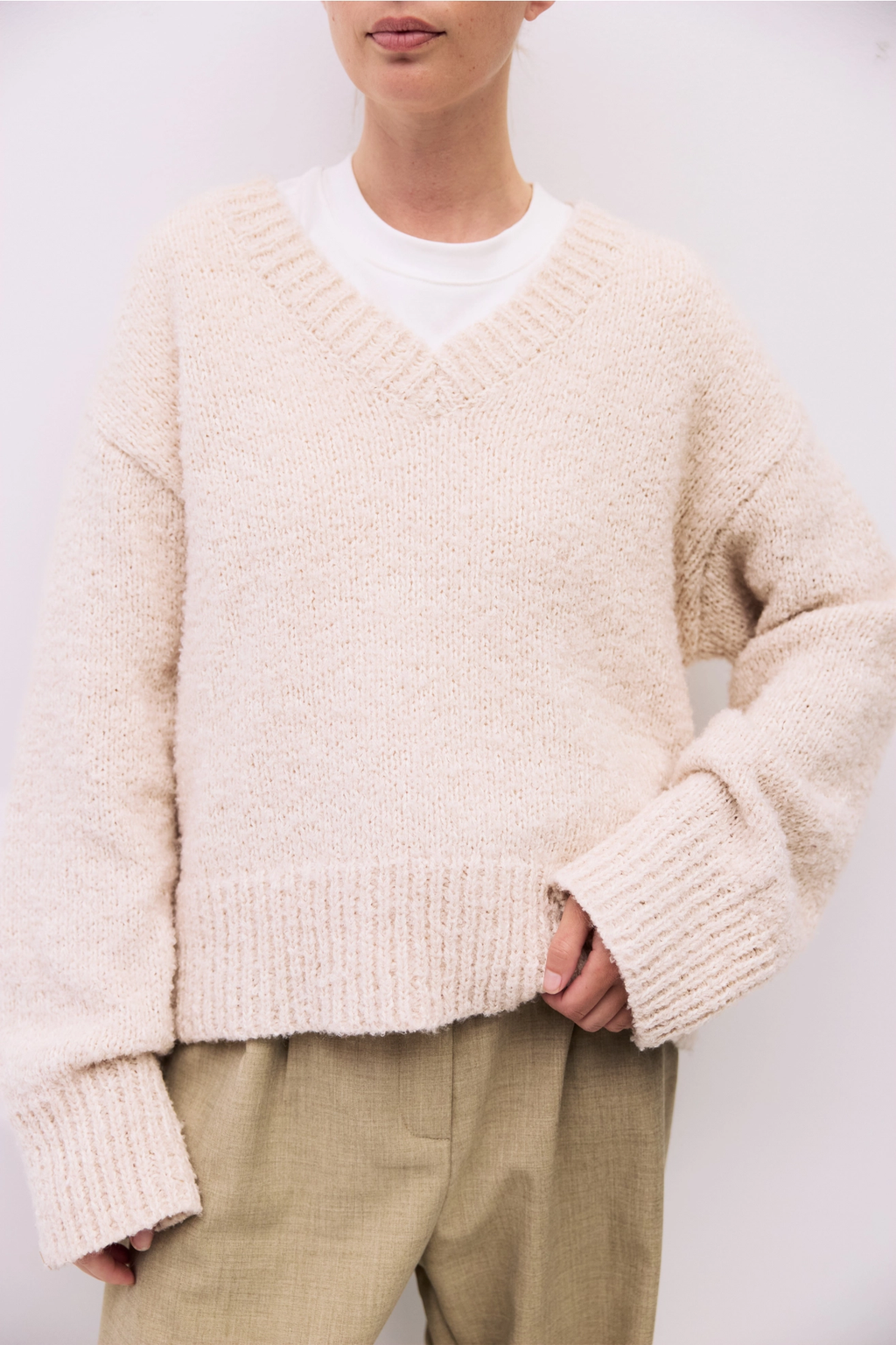 The Glen Sweater | Boucle Knit V Neck Sweater