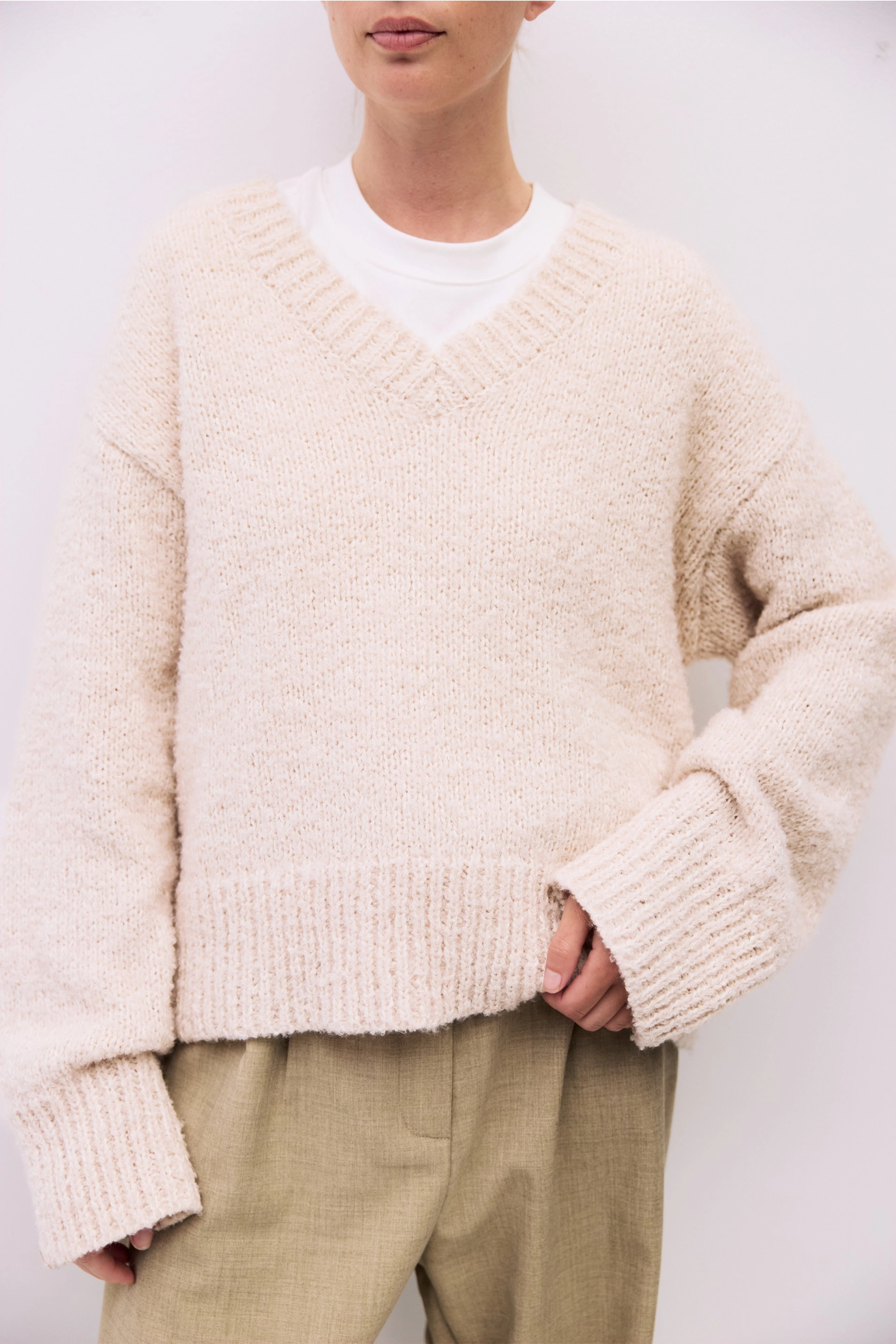 The Glen Sweater | Boucle Knit V Neck Sweater