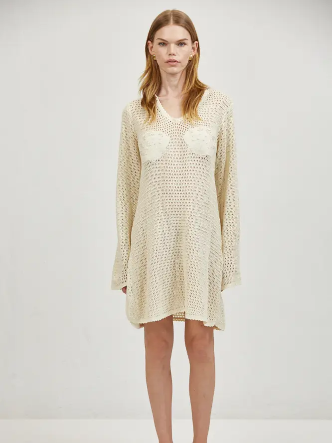 LACE V-NECK LONG SLEEVE MINI DRESS
