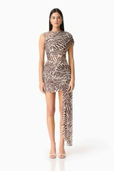 ARABELLE HALTER MINI DRESS IN ZEBRA PRINT