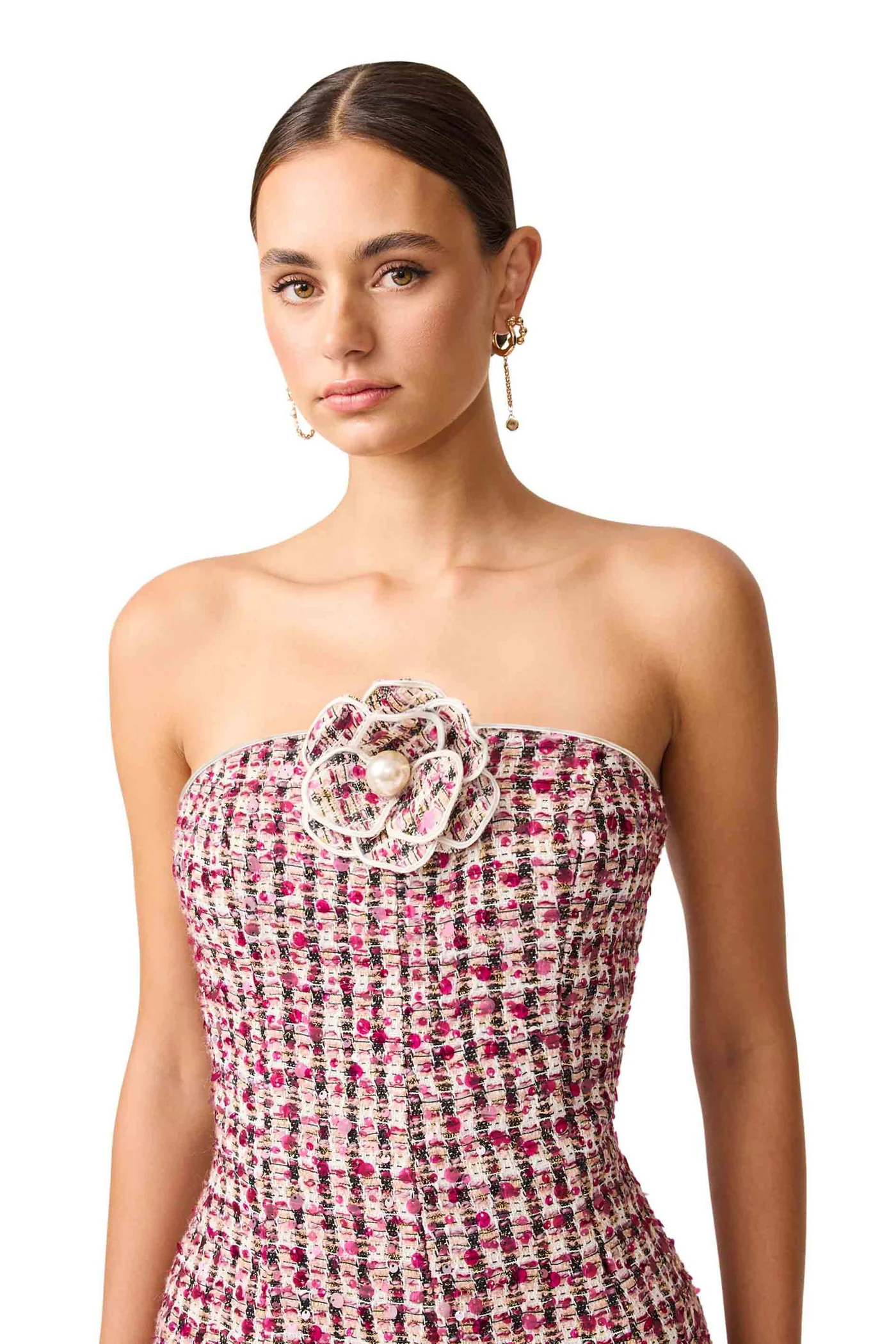 Elliatt - Bianca Strapless Tweed Set in Red