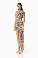 ARABELLE HALTER MINI DRESS IN ZEBRA PRINT