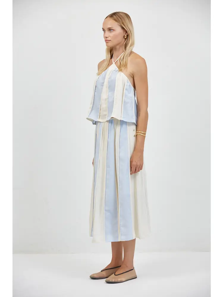 LINEN STRIPED HALTER NECK SLEEVELESS CROP TOP