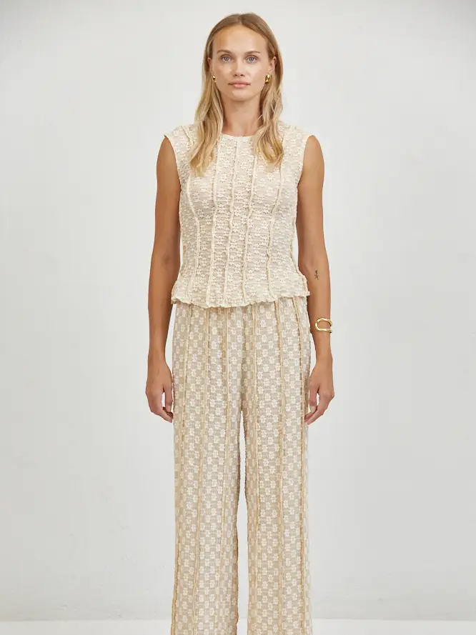 LACE RUFFLE WIDE LEG PANTS
