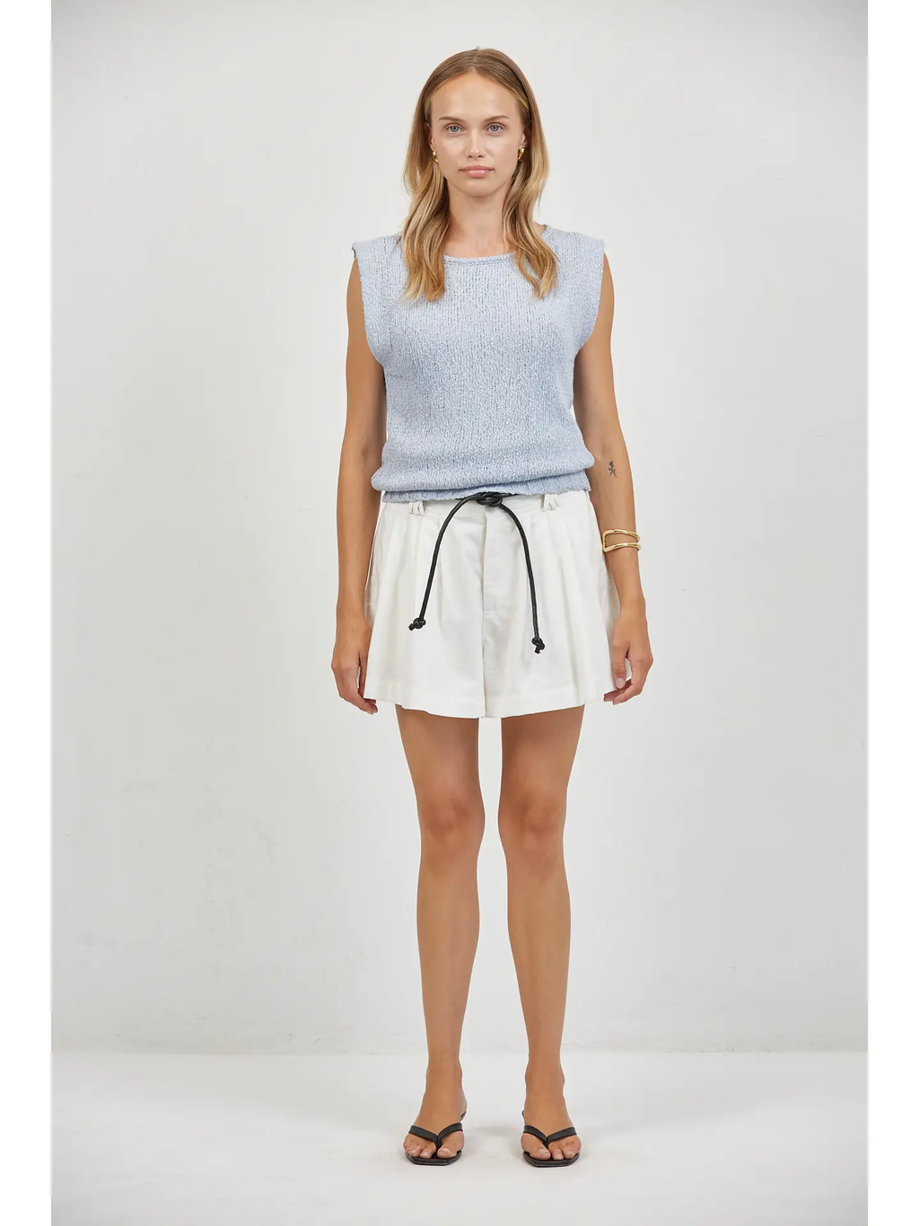 WOVEN COTTON LINEN POLYESTER SHORTS W/ WAIST TIE