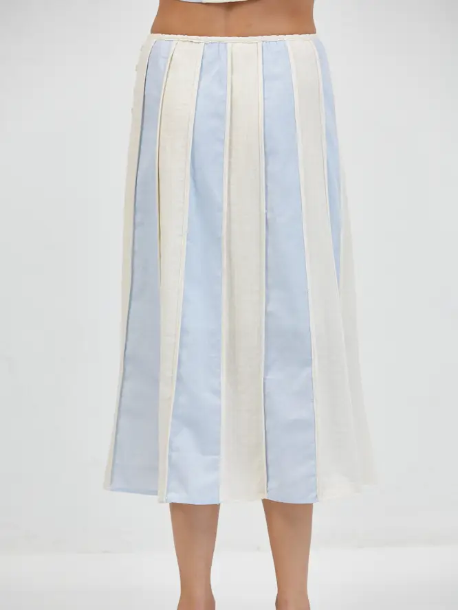 LINEN STRIPED MIDI SKIRT