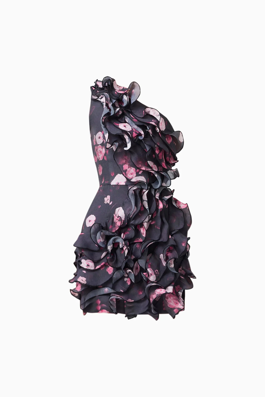FLORISSE RUFFLE MINI DRESS IN BLACK & PINK FLORAL