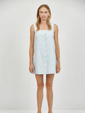 LINEN SCALLOP SQUARE NECK SLEEVELESS MINI DRESS