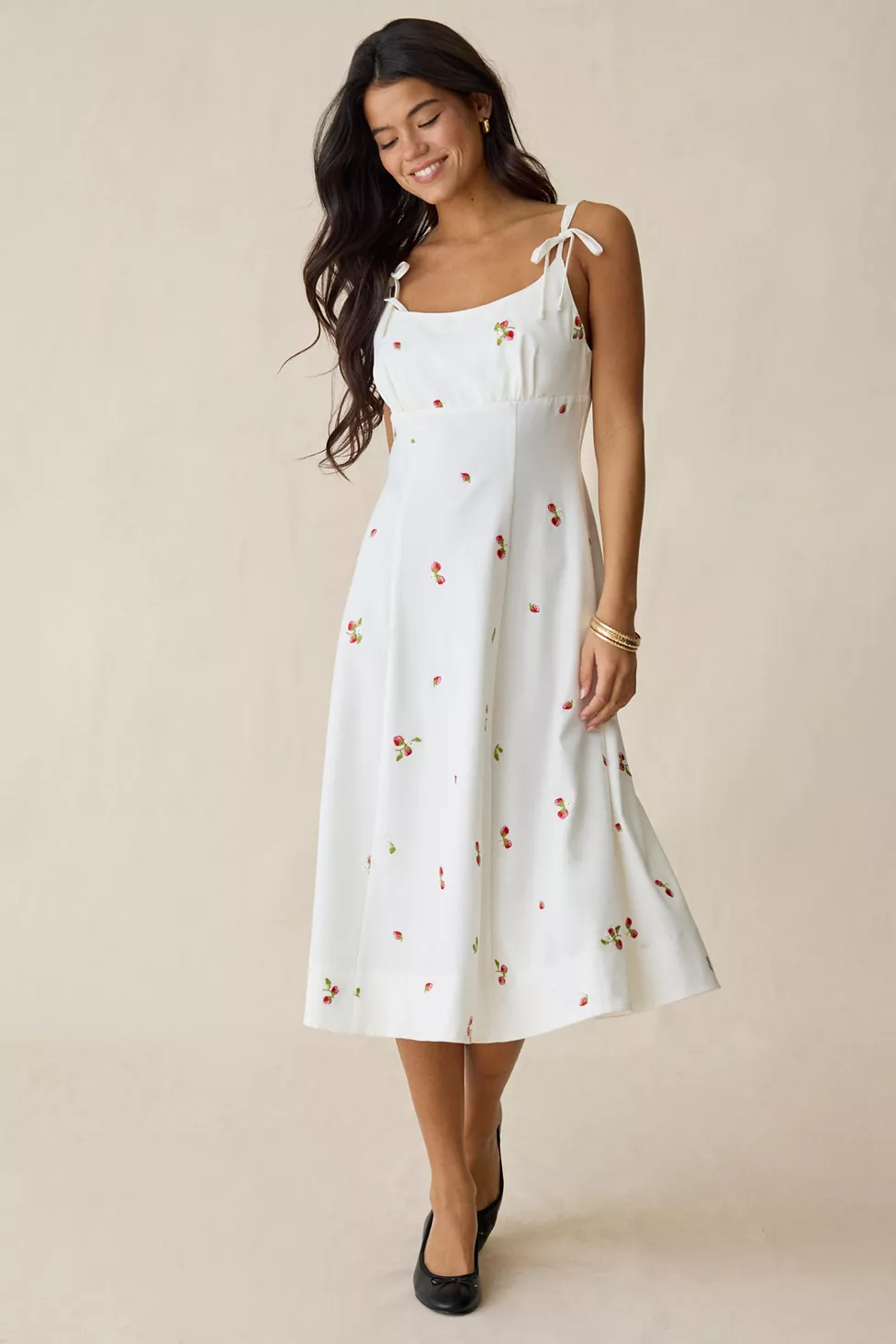 STRAWBERRY KISS TIE-STRAP MIDI DRESS