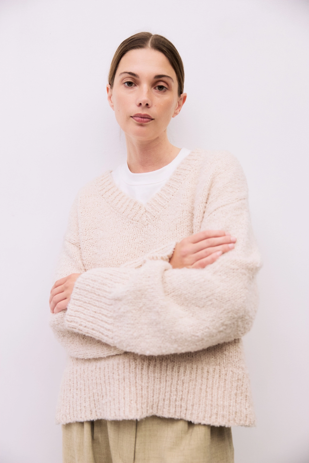 The Glen Sweater | Boucle Knit V Neck Sweater