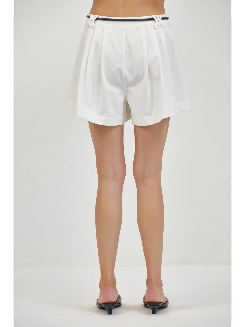 WOVEN COTTON LINEN POLYESTER SHORTS W/ WAIST TIE