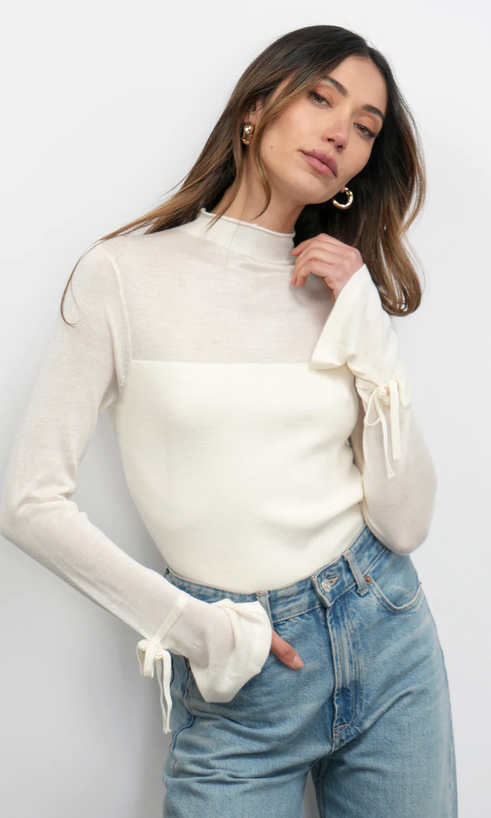 Valerie Sheer Yoke Knit w/ Florets Cuffs