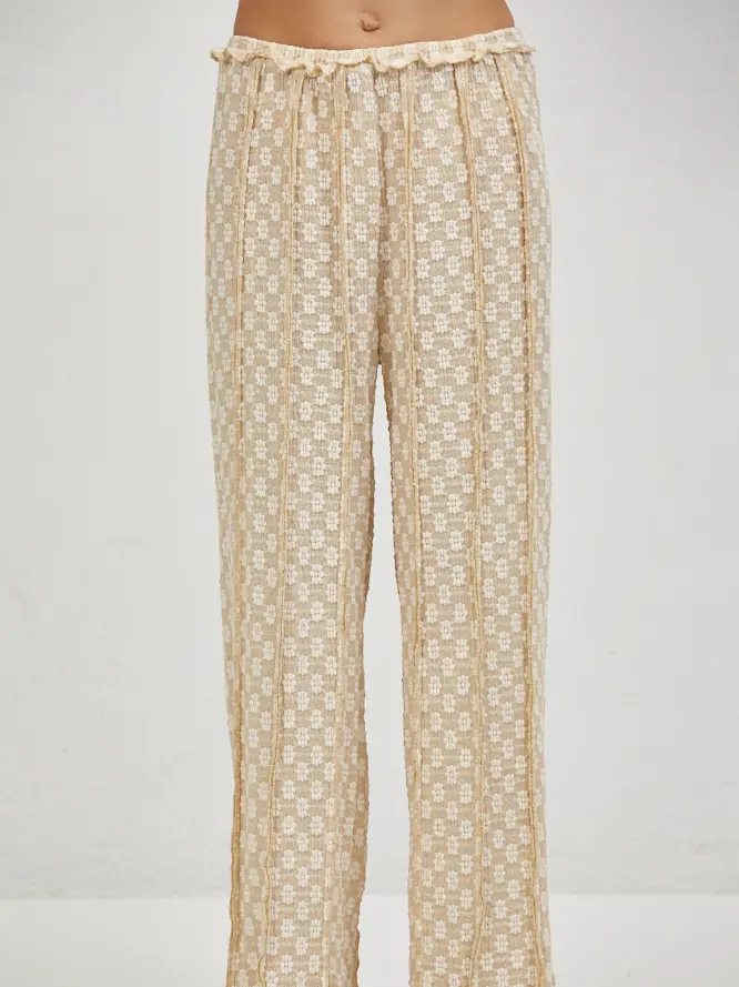 LACE RUFFLE WIDE LEG PANTS
