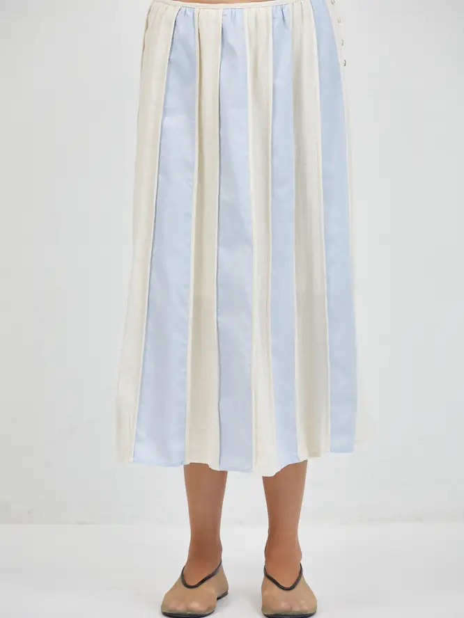 LINEN STRIPED MIDI SKIRT