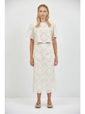 WOVEN TOP WITH EYELET DETAIL AND BACK SLIT