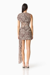 ARABELLE HALTER MINI DRESS IN ZEBRA PRINT