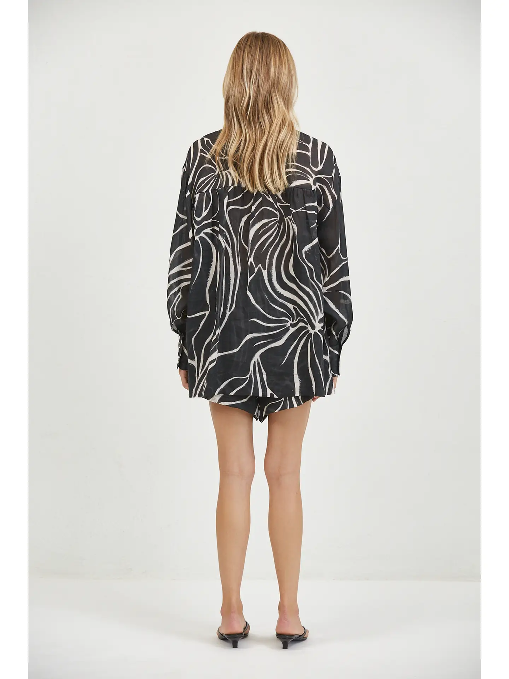 LINEN PRINT COLLAR NECK LONG SLEEVE SHIRT TOP