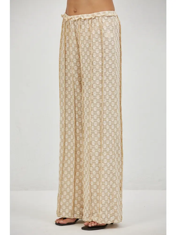 LACE RUFFLE WIDE LEG PANTS