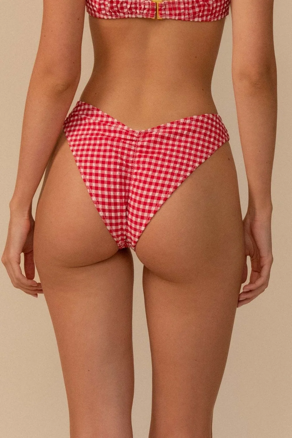 RED MICRO GINGHAM LULU (ZIG-ZAG STITCH) BIKINI BOTTO