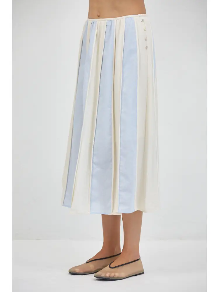 LINEN STRIPED MIDI SKIRT