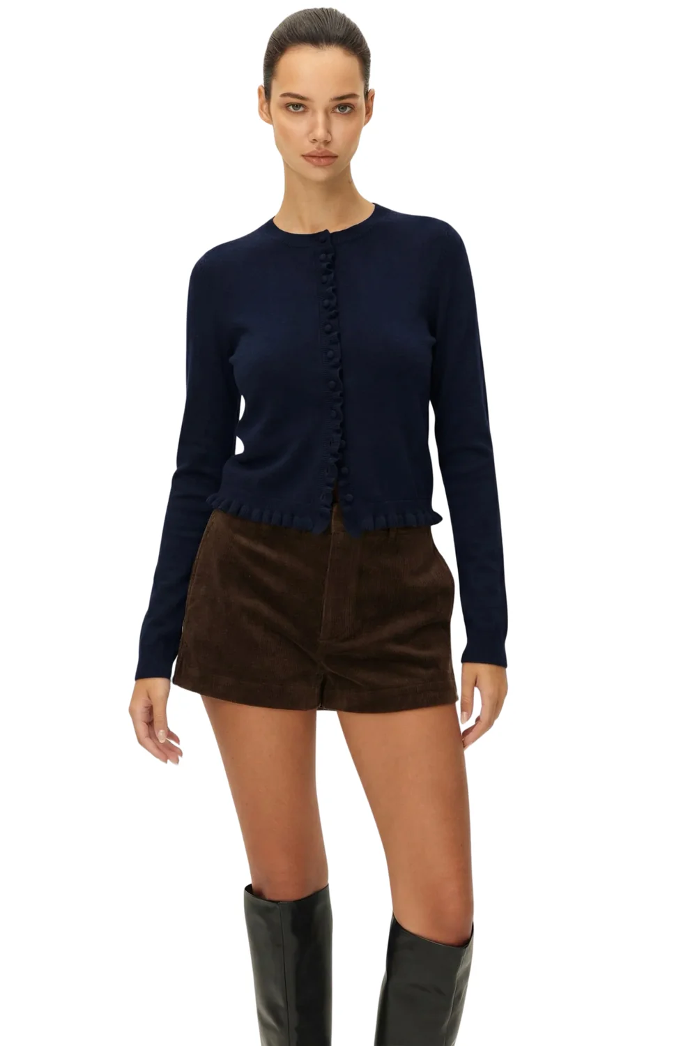 CAMILLE RUFFLED KNIT CARDIGAN