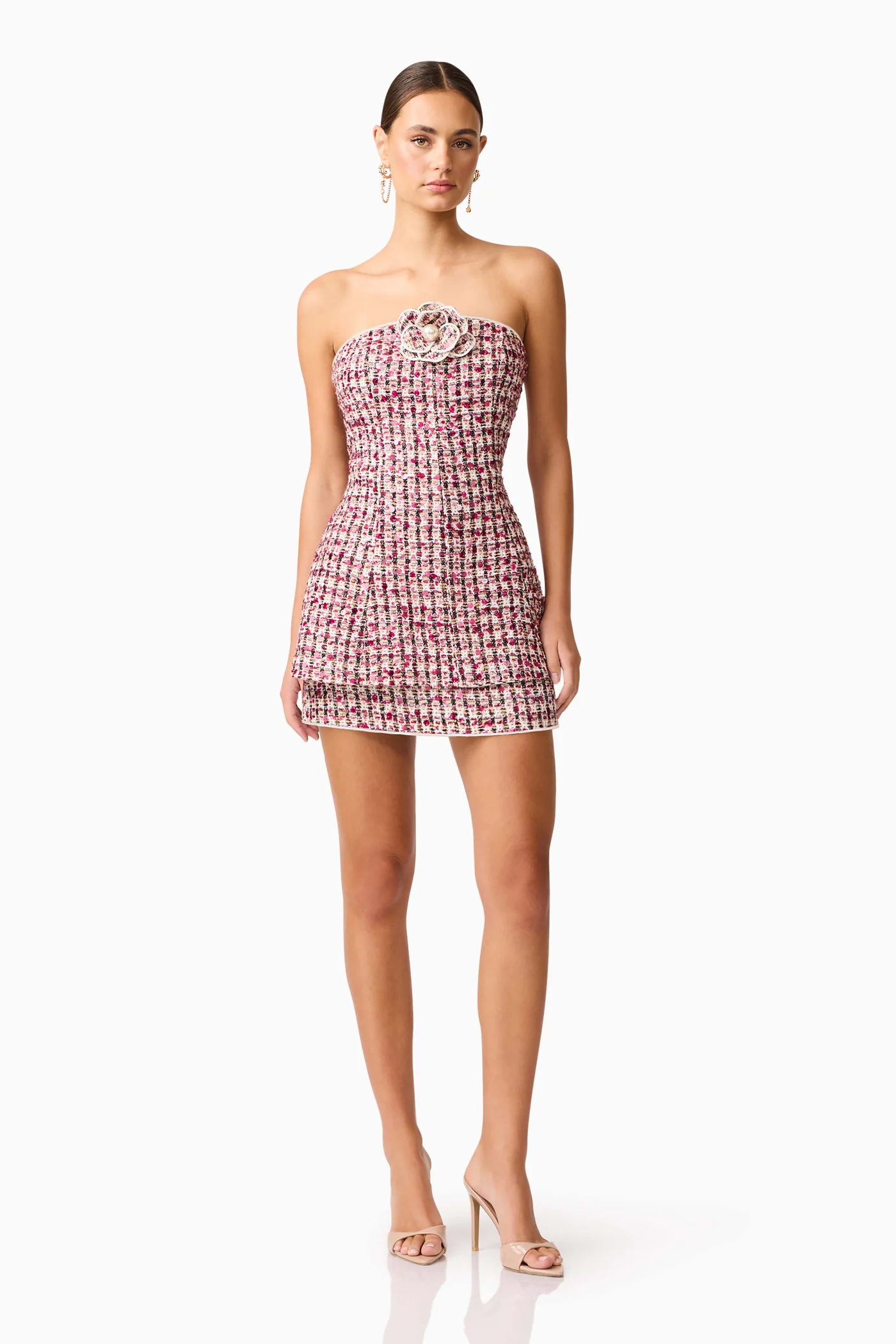 Elliatt - Bianca Strapless Tweed Set in Red