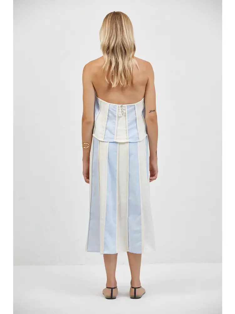 LINEN STRIPED HALTER NECK SLEEVELESS CROP TOP