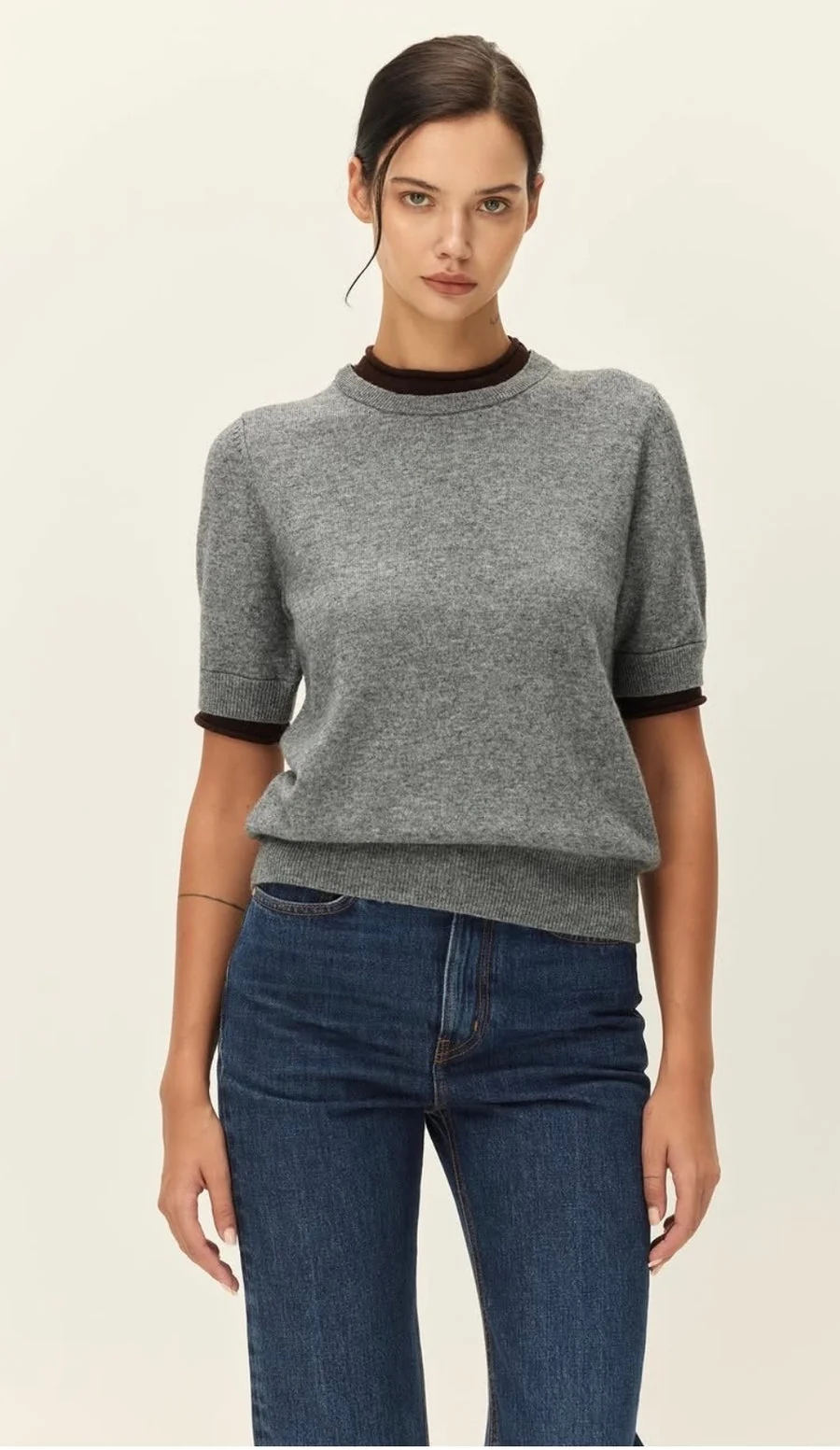 SLOANE CONTRAST CREW NECK SWEATER