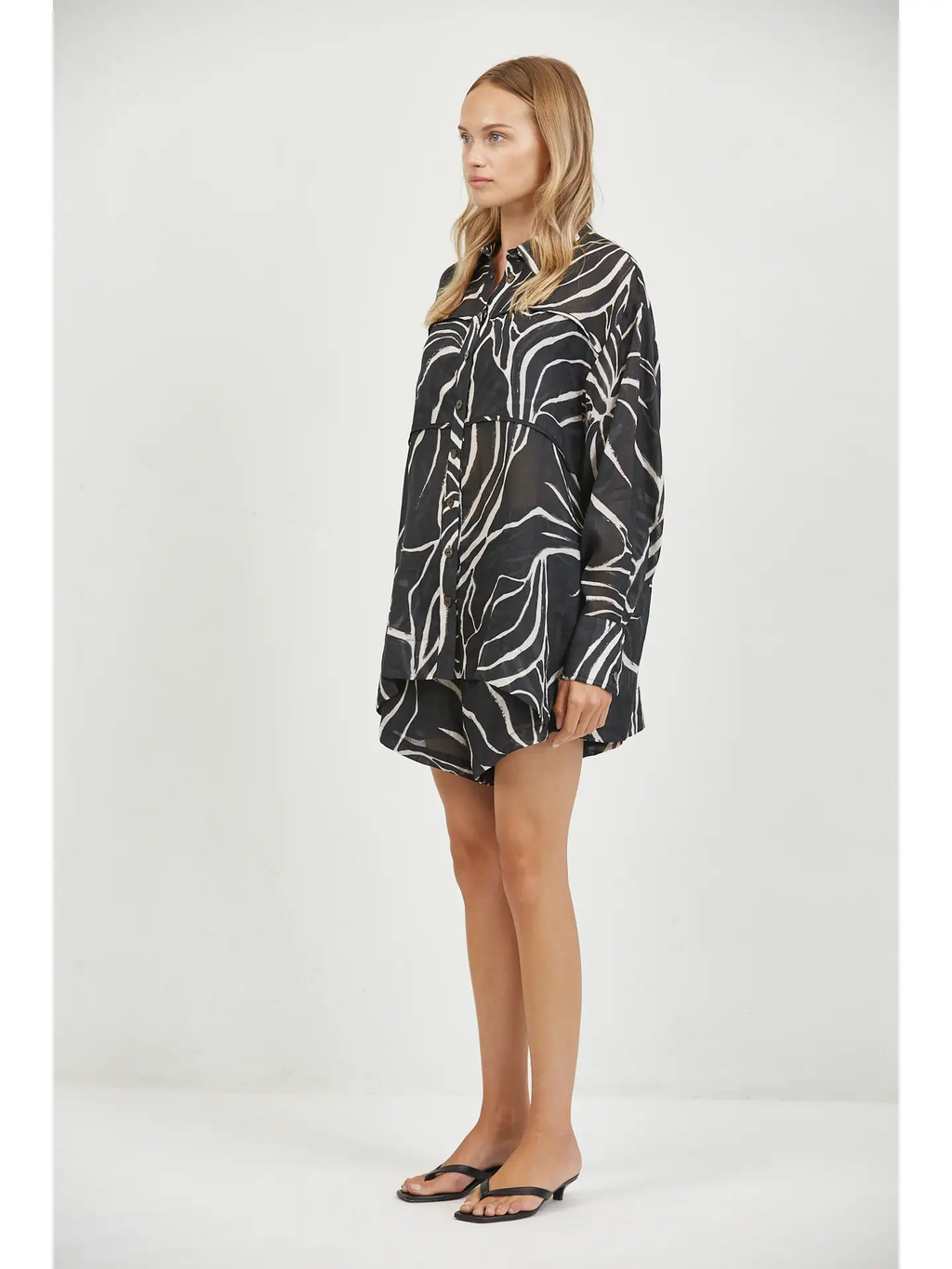 LINEN PRINT COLLAR NECK LONG SLEEVE SHIRT TOP