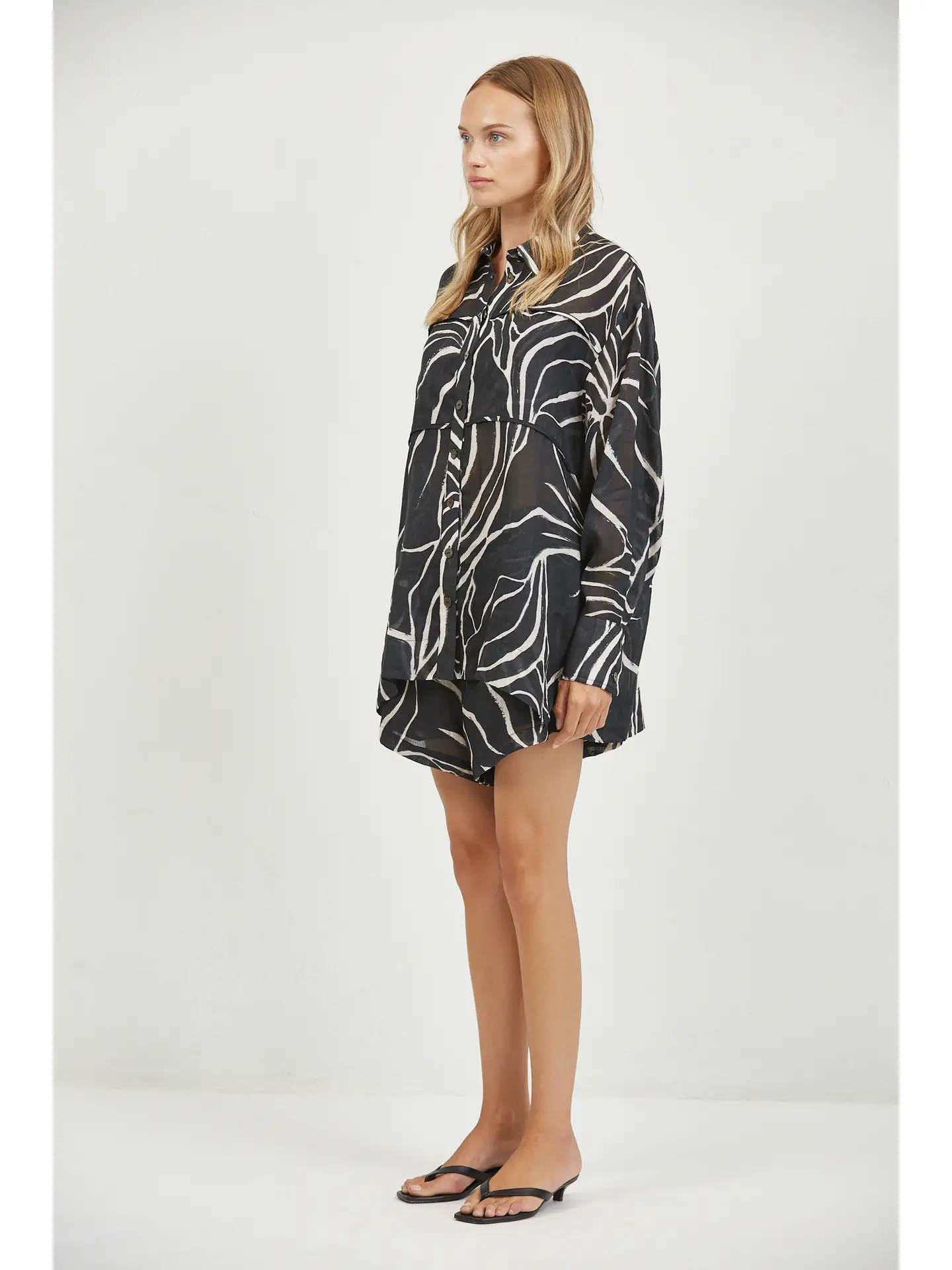 LINEN PRINT COLLAR NECK LONG SLEEVE SHIRT TOP