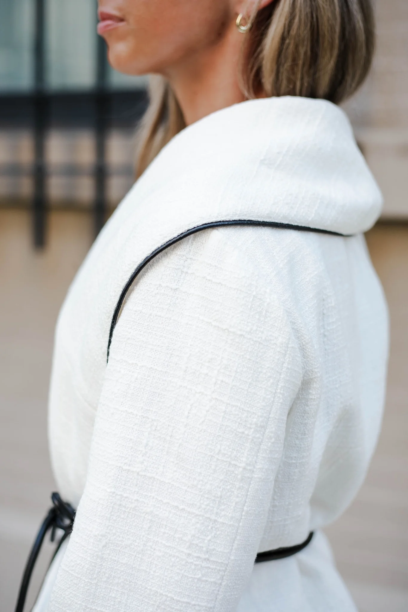 Boucle Jacket with Leather Tie Belt