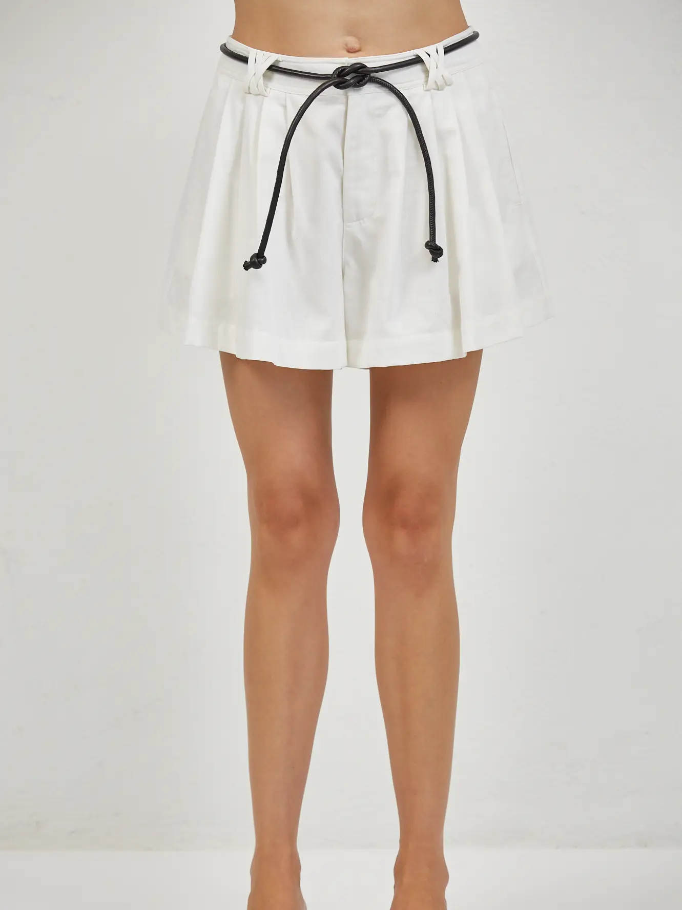 WOVEN COTTON LINEN POLYESTER SHORTS W/ WAIST TIE