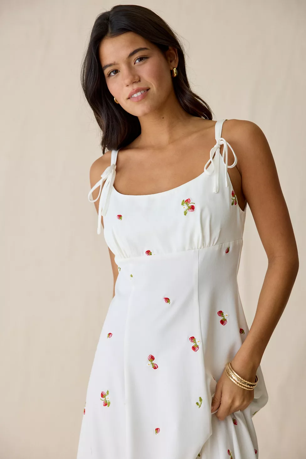 STRAWBERRY KISS TIE-STRAP MIDI DRESS