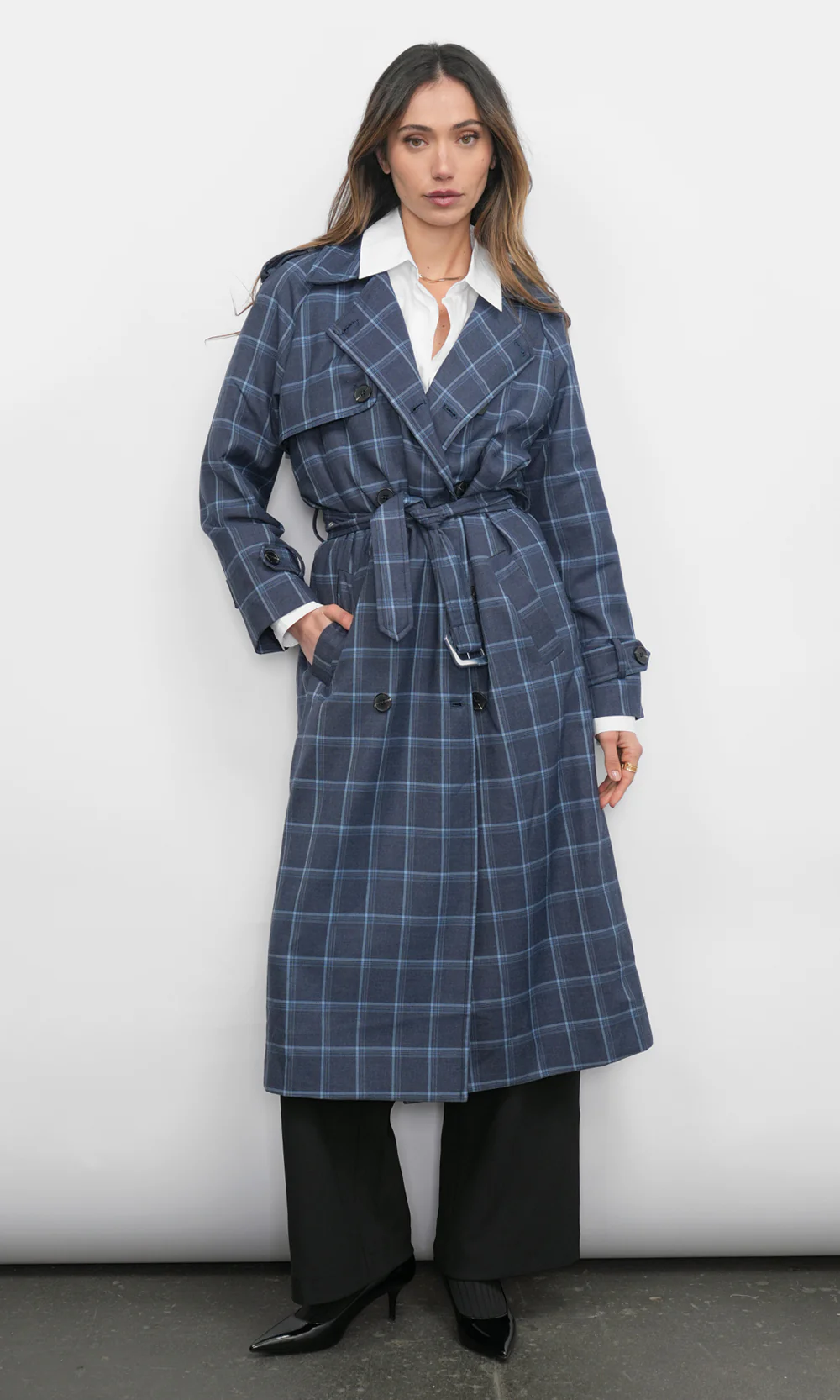 Glenn Oversized Plaid Trench Coat