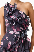 FLORISSE RUFFLE MINI DRESS IN BLACK & PINK FLORAL